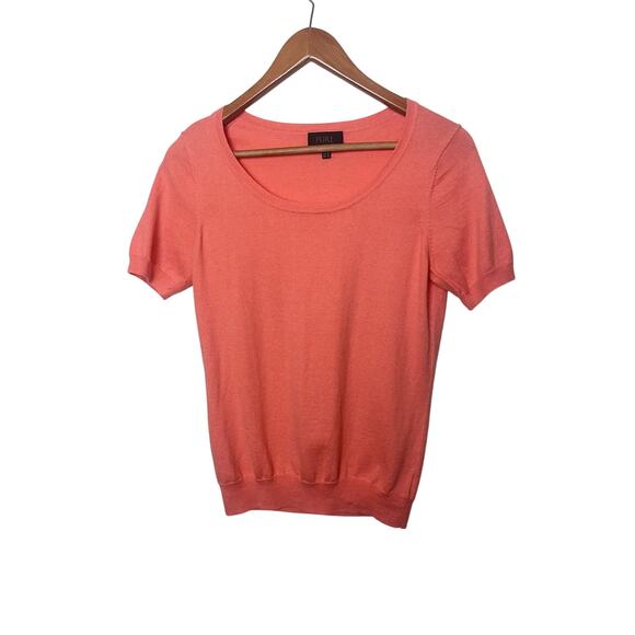 PURE Collection Short Sleeve Knit Top Cotton Cashmere Blend Sz 6 Orange - Picture 1 of 7